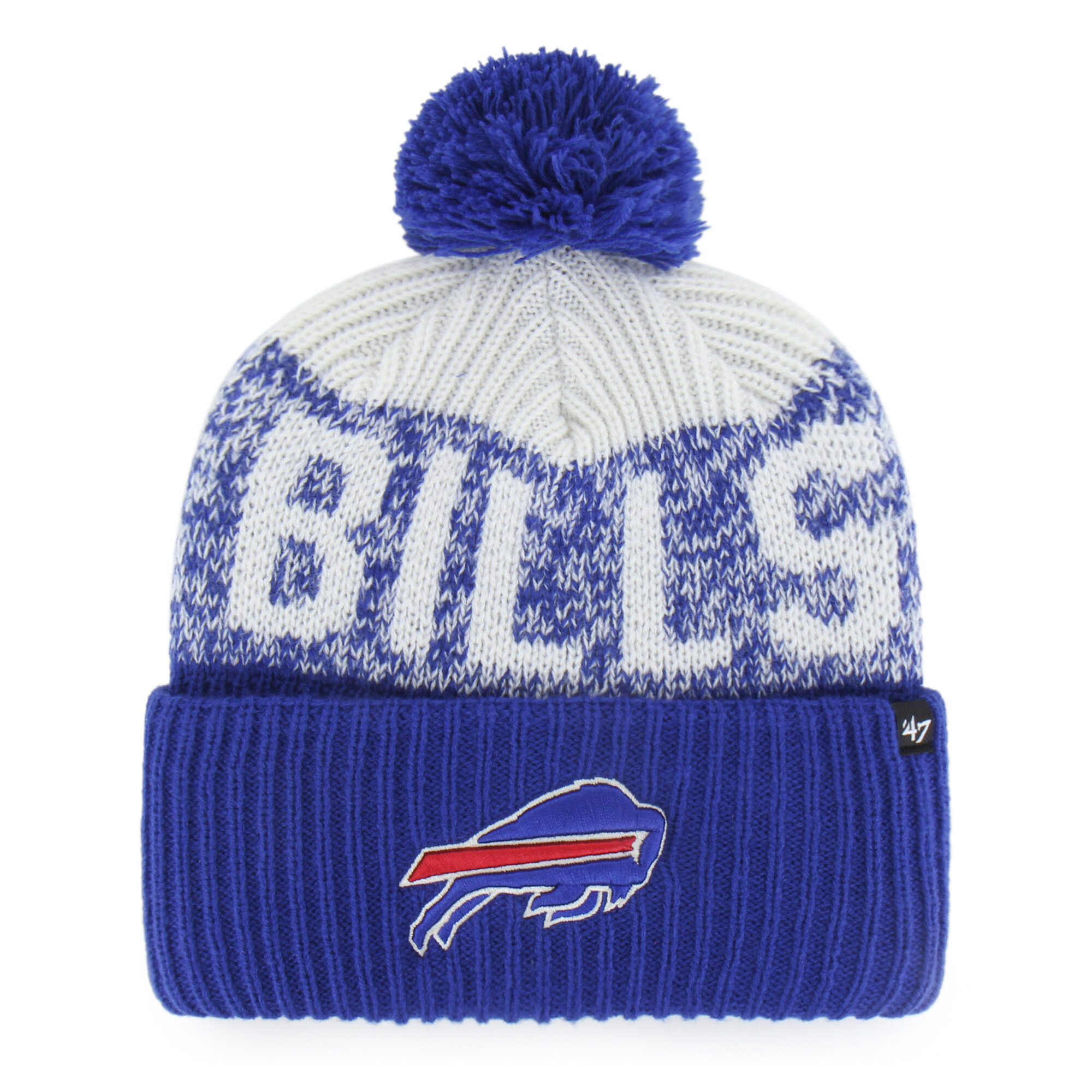 Men's '47  Royal Buffalo Bills  Bone Chill Cuffed Knit Hat with Pom