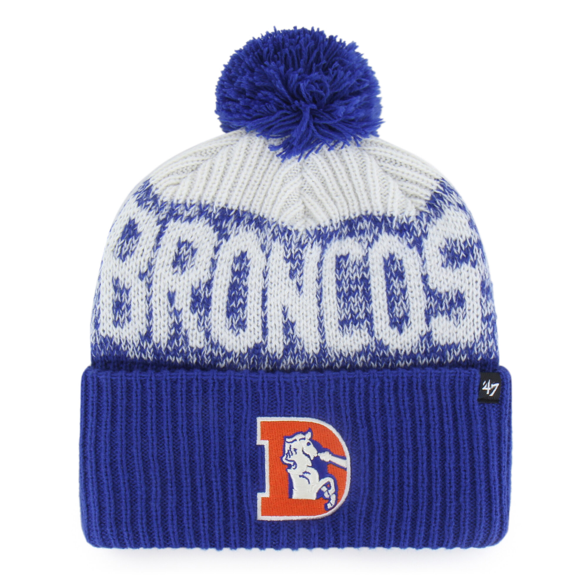 Men's '47  Royal Denver Broncos Throwback Bone Chill Cuffed Knit Hat with Pom