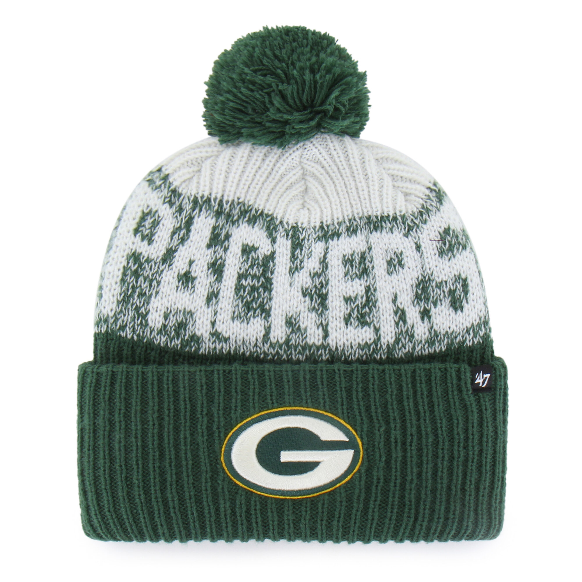 Men's '47  Green Green Bay Packers  Bone Chill Cuffed Knit Hat with Pom