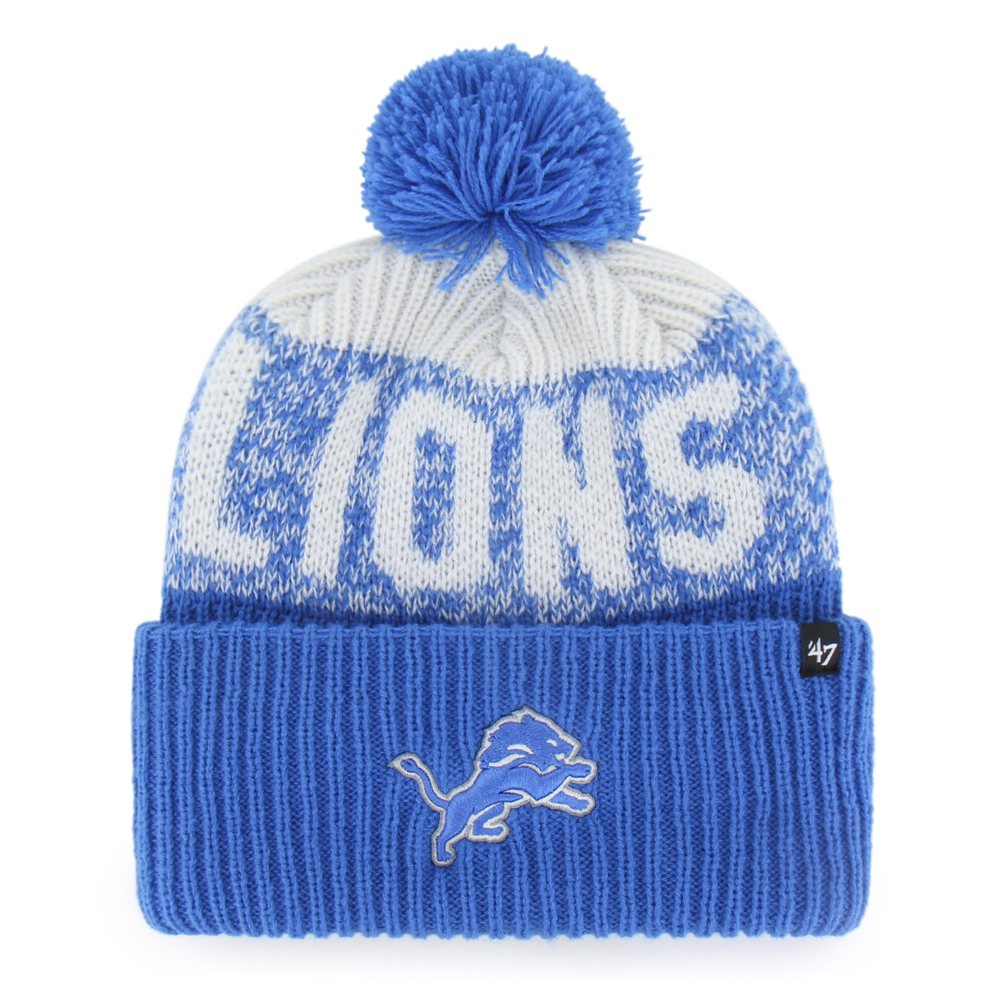 Men's '47  Blue Detroit Lions  Bone Chill Cuffed Knit Hat with Pom