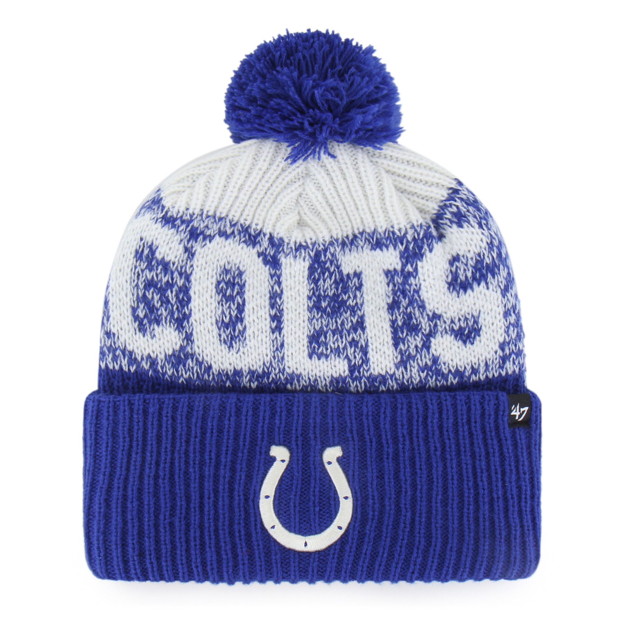 Men's '47 Royal Indianapolis Colts Bone Chill Cuffed Knit Hat with Pom