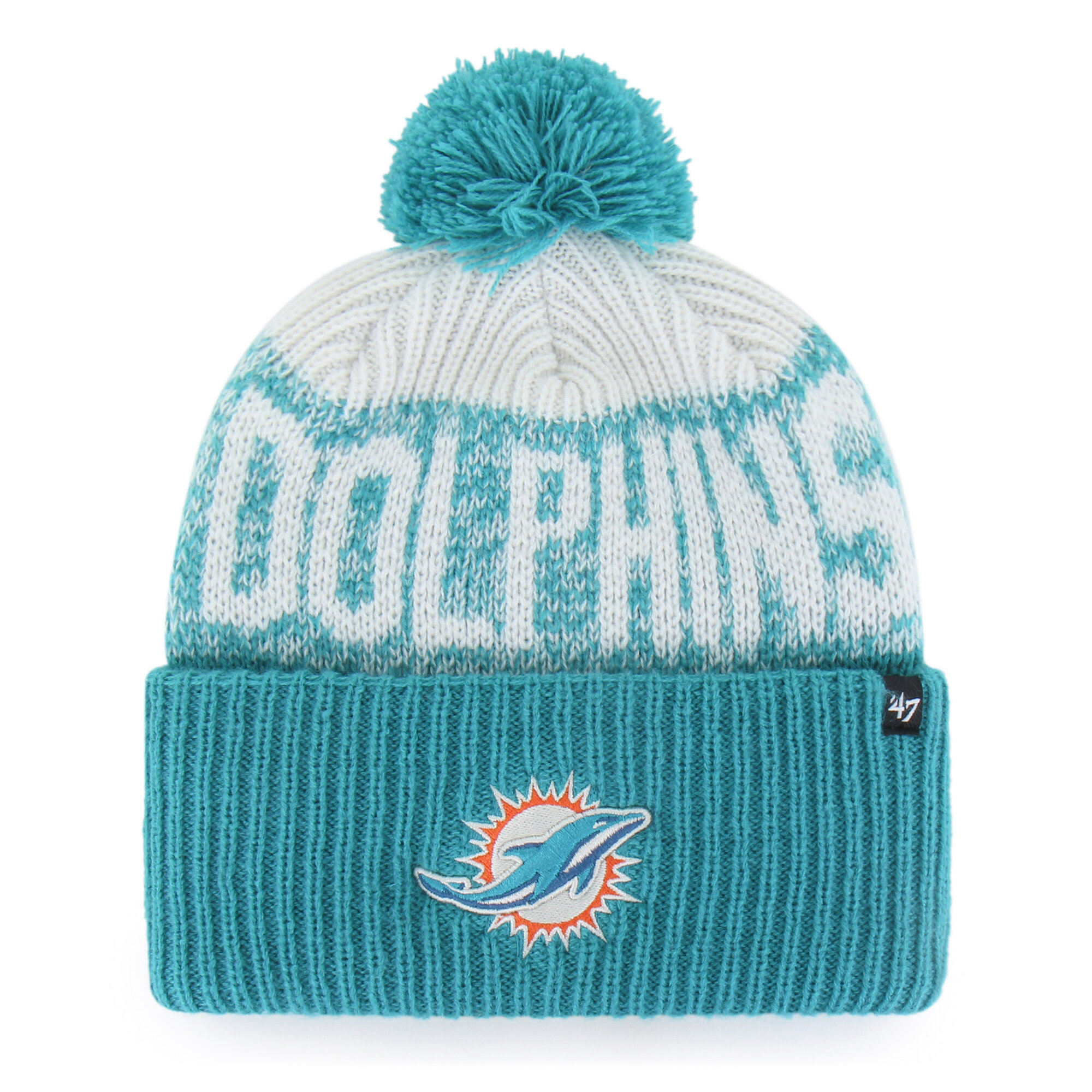 Men's '47 Aqua Miami Dolphins Bone Chill Cuffed Knit Hat with Pom