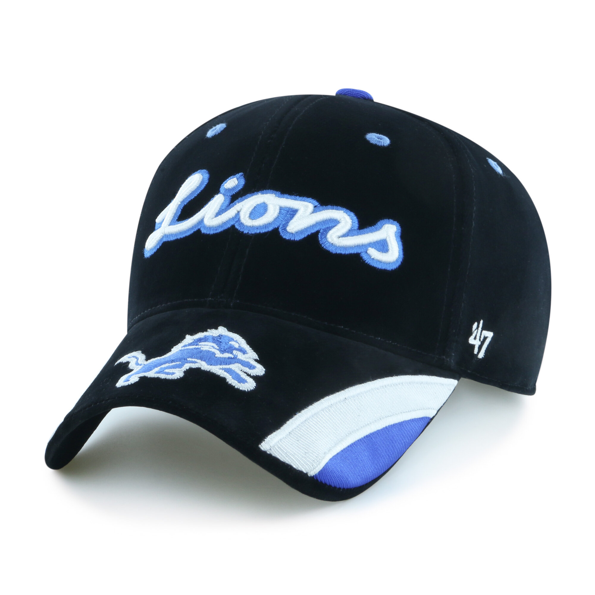 Women's '47 Black Detroit Lions Velvet Denim Script MVP Adjustable Hat