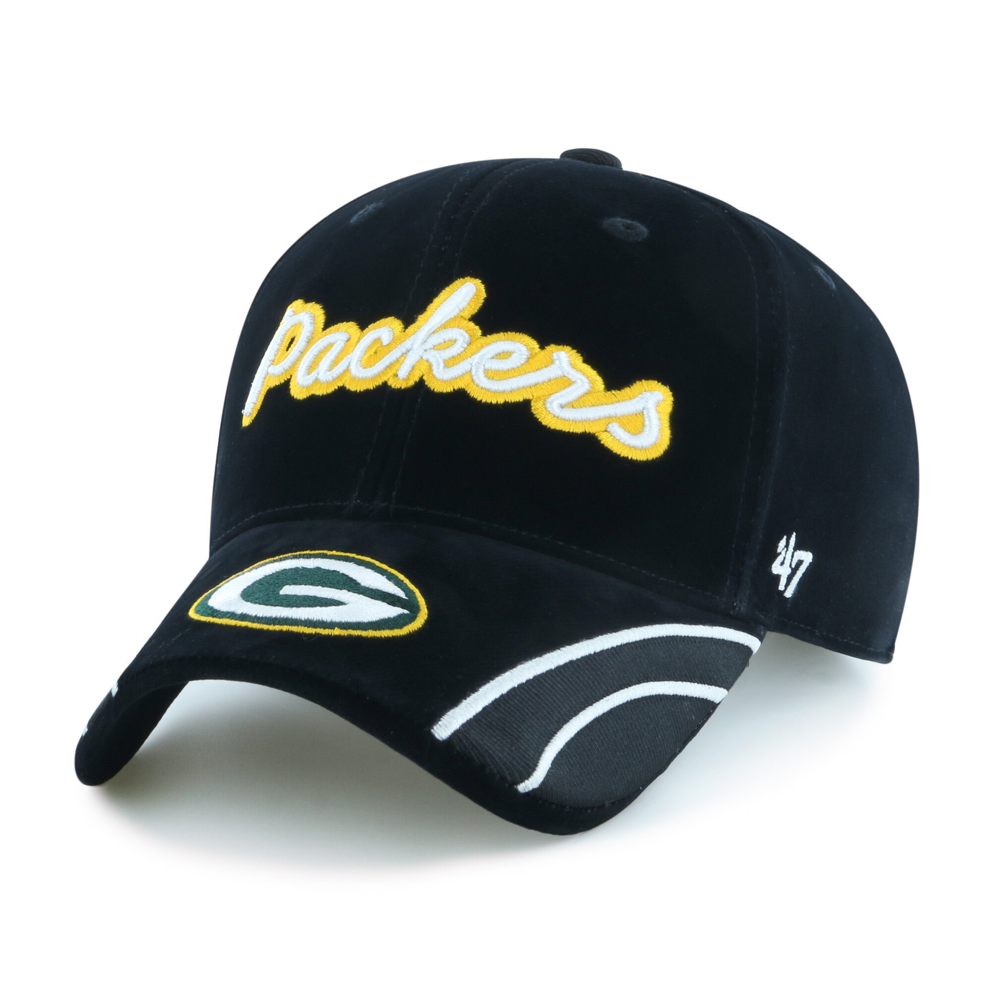 Women's '47 Black Green Bay Packers Velvet Denim Script MVP Adjustable Hat