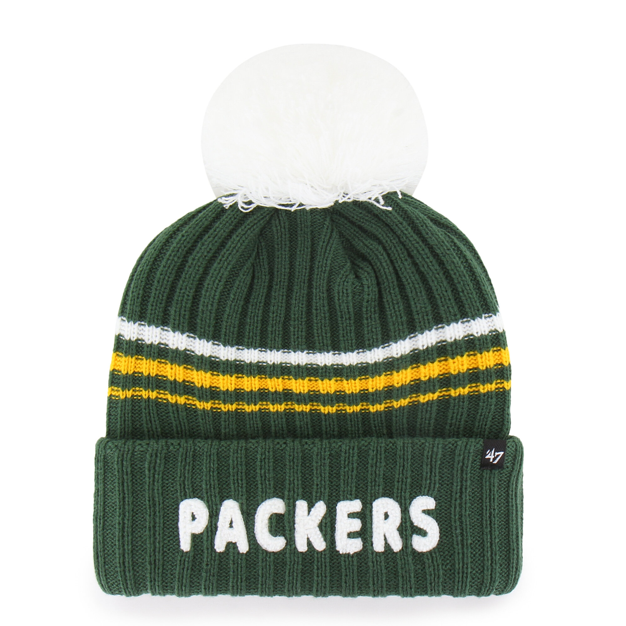 Women's '47  Green Green Bay Packers Fuzzy Script Cuffed Knit Hat with Pom
