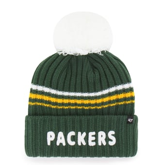 Women's '47  Green Green Bay Packers Fuzzy Script Cuffed Knit Hat with Pom