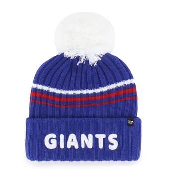 Women's '47  Royal New York Giants Fuzzy Script Cuffed Knit Hat with Pom
