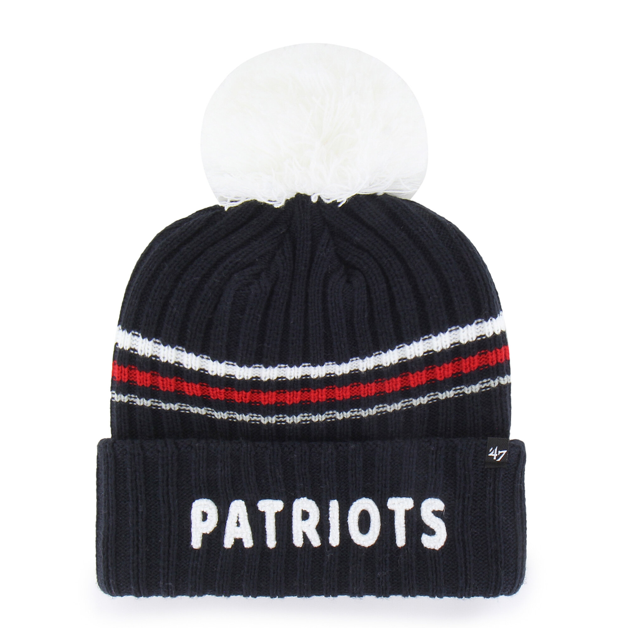 Women's '47 Navy New England Patriots Fuzzy Script Cuffed Knit Hat with Pom