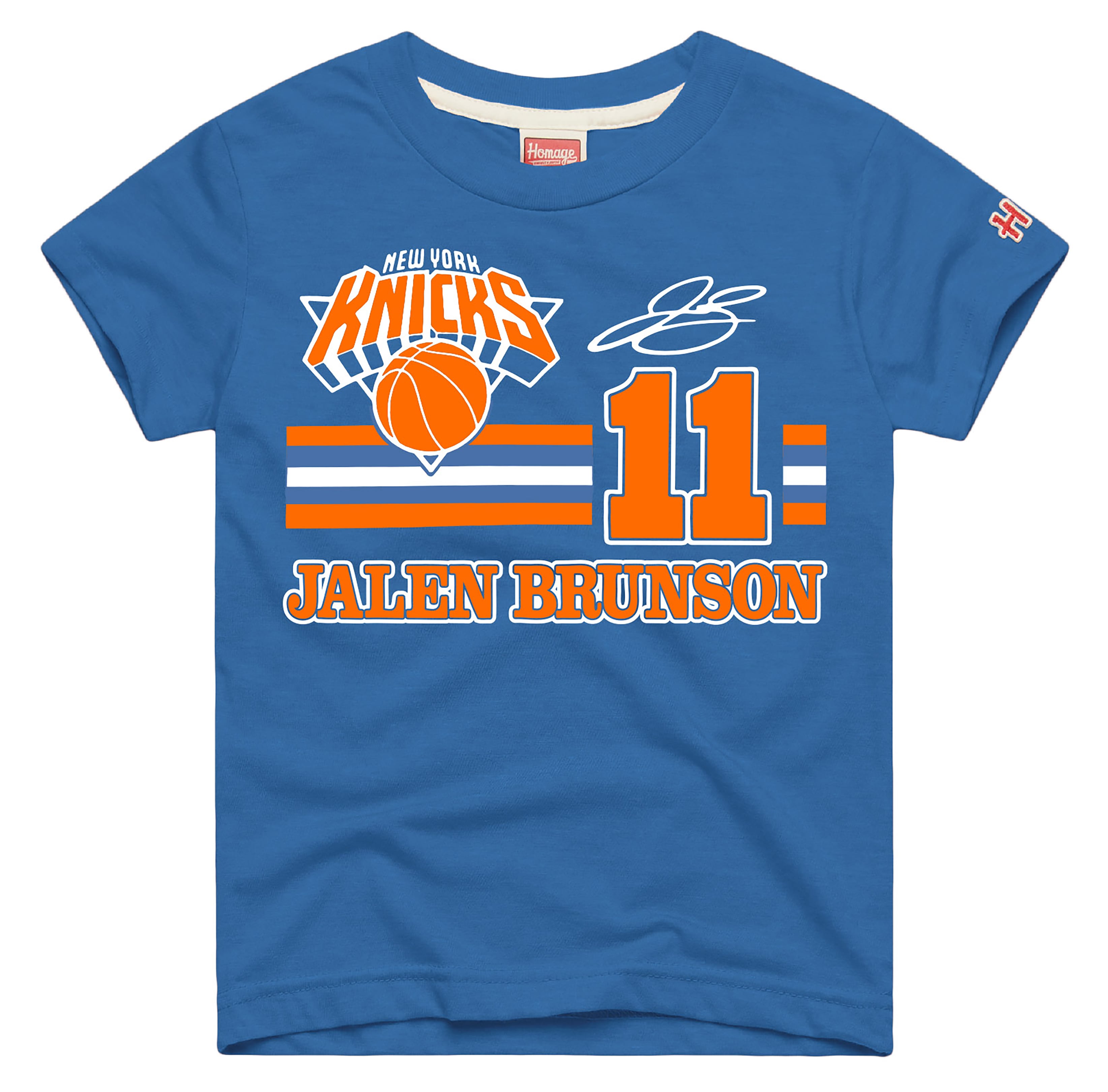 Youth Homage Jalen Brunson Blue New York Knicks Remix Signature Name & Number Tri-Blend T-Shirt