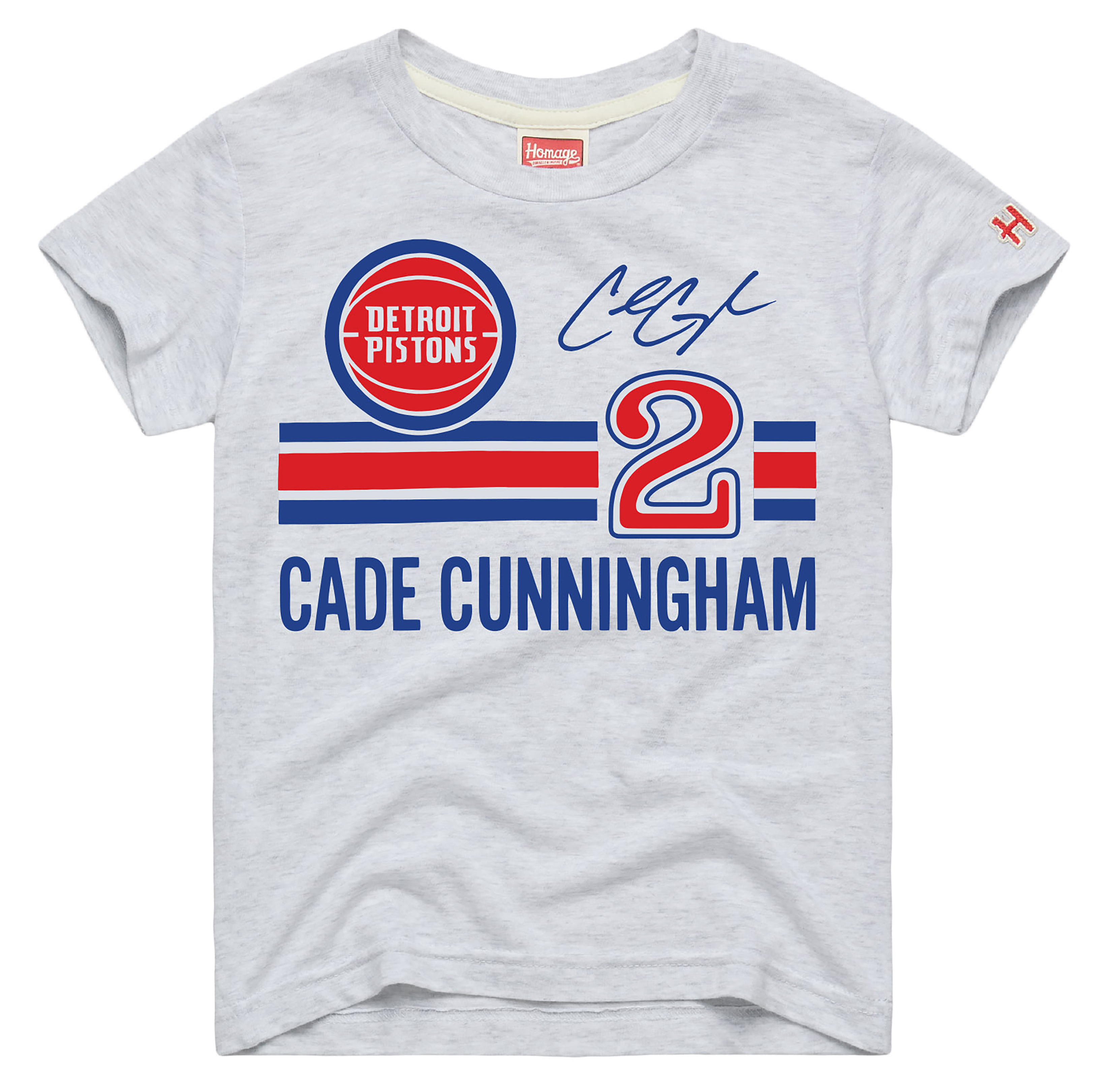 Youth Homage Cade Cunningham Ash Detroit Pistons Remix Signature Name & Number Tri-Blend T-Shirt
