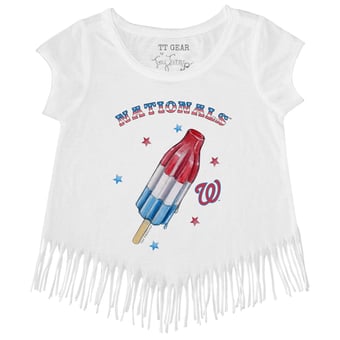 Girls Toddler Tiny Turnip White Washington Nationals Rocket Pop Fringe T-Shirt