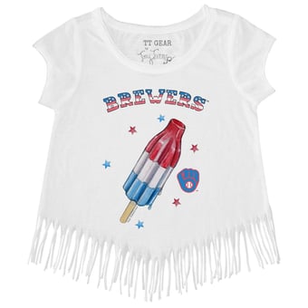 Girls Toddler Tiny Turnip White Milwaukee Brewers Rocket Pop Fringe T-Shirt