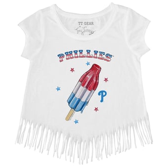Girls Toddler Tiny Turnip White Philadelphia Phillies Rocket Pop Fringe T-Shirt