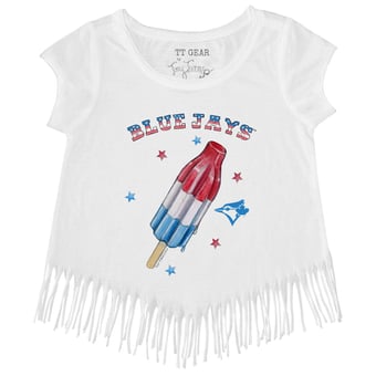 Girls Toddler Tiny Turnip White Toronto Blue Jays Rocket Pop Fringe T-Shirt