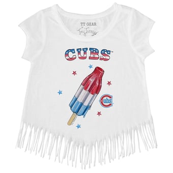 Girls Toddler Tiny Turnip White Chicago Cubs Rocket Pop Fringe T-Shirt