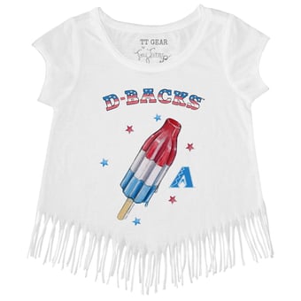 Girls Toddler Tiny Turnip White Arizona Diamondbacks Rocket Pop Fringe T-Shirt
