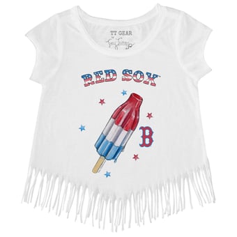 Girls Toddler Tiny Turnip White Boston Red Sox Rocket Pop Fringe T-Shirt