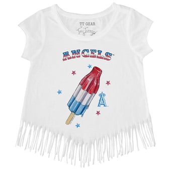 Girls Toddler Tiny Turnip White Los Angeles Angels Rocket Pop Fringe T-Shirt