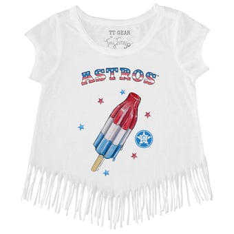 Girls Toddler Tiny Turnip White Houston Astros Rocket Pop Fringe T-Shirt
