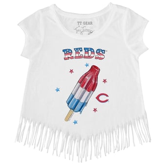 Girls Toddler Tiny Turnip White Cincinnati Reds Rocket Pop Fringe T-Shirt