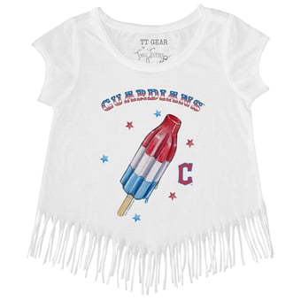 Girls Toddler Tiny Turnip White Cleveland Guardians Rocket Pop Fringe T-Shirt