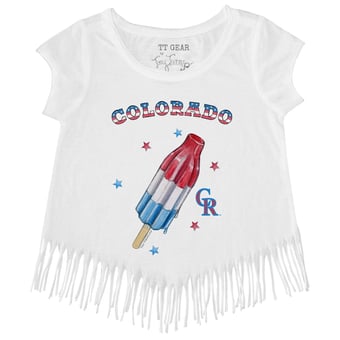 Girls Toddler Tiny Turnip White Colorado Rockies Rocket Pop Fringe T-Shirt
