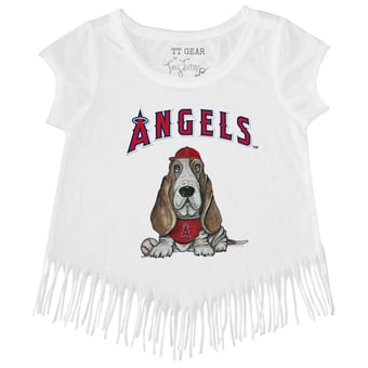 Girls Toddler Tiny Turnip White Los Angeles Angels Puddy Fringe T-Shirt