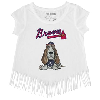 Girls Toddler Tiny Turnip White Atlanta Braves Puddy Fringe T-Shirt