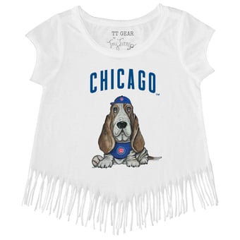 Girls Toddler Tiny Turnip White Chicago Cubs Puddy Fringe T-Shirt