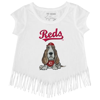 Girls Toddler Tiny Turnip White Cincinnati Reds Puddy Fringe T-Shirt