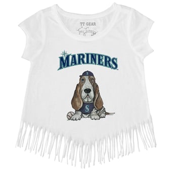 Girls Toddler Tiny Turnip White Seattle Mariners Puddy Fringe T-Shirt