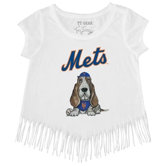 Girls Toddler Tiny Turnip White New York Mets Puddy Fringe T-Shirt