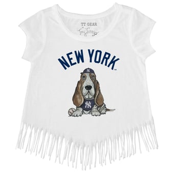 Girls Toddler Tiny Turnip White New York Yankees Puddy Fringe T-Shirt