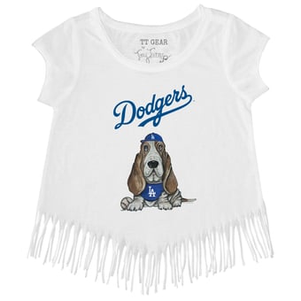Girls Toddler Tiny Turnip White Los Angeles Dodgers Puddy Fringe T-Shirt
