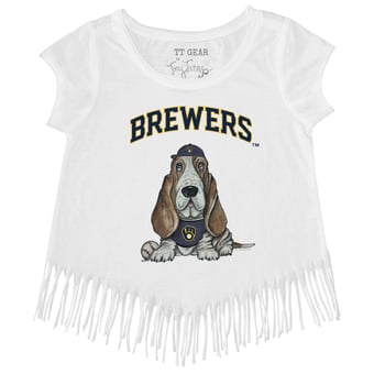 Girls Toddler Tiny Turnip White Milwaukee Brewers Puddy Fringe T-Shirt