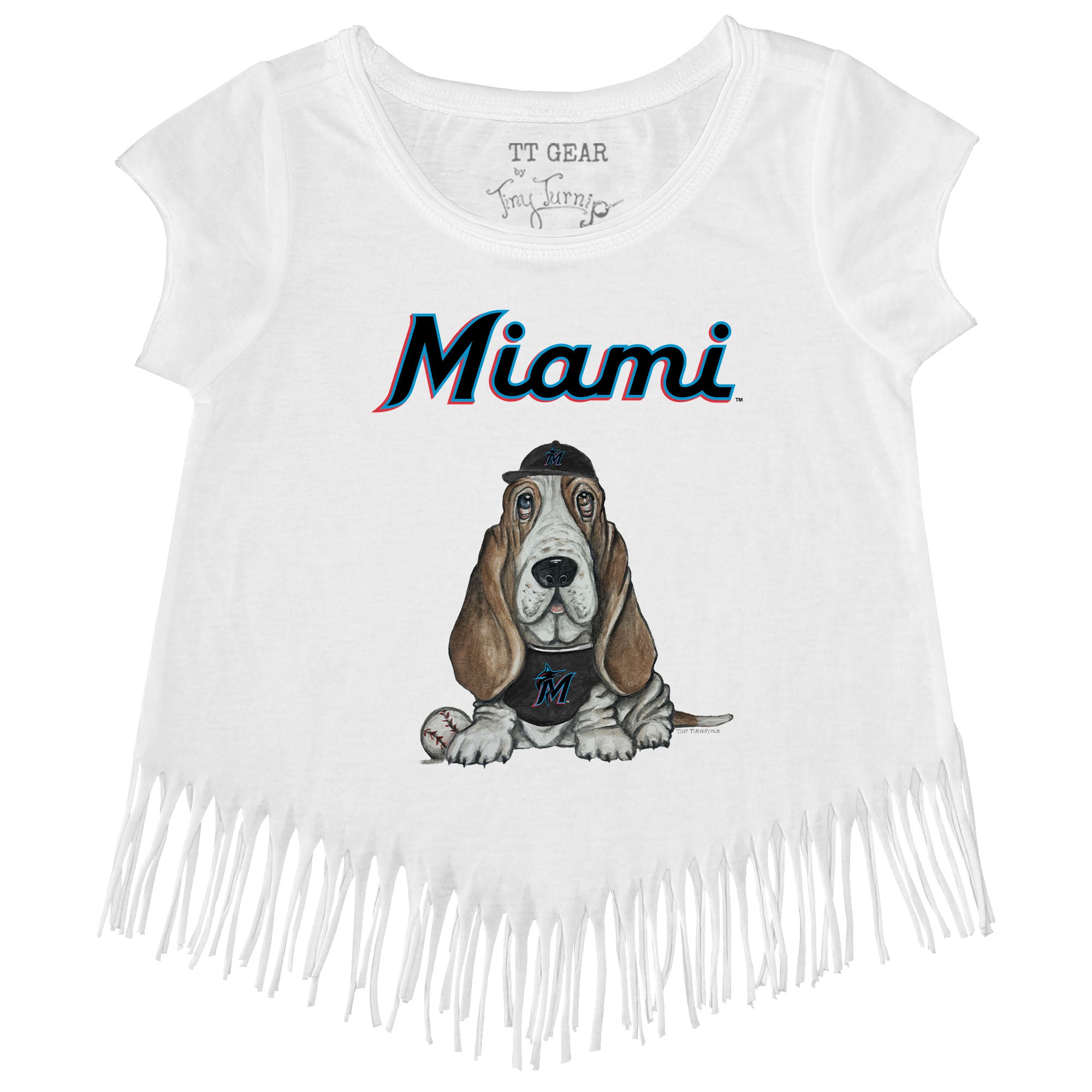 Girls Youth Tiny Turnip White Miami Marlins Puddy Fringe T-Shirt