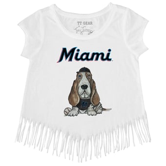 Girls Youth Tiny Turnip White Miami Marlins Puddy Fringe T-Shirt