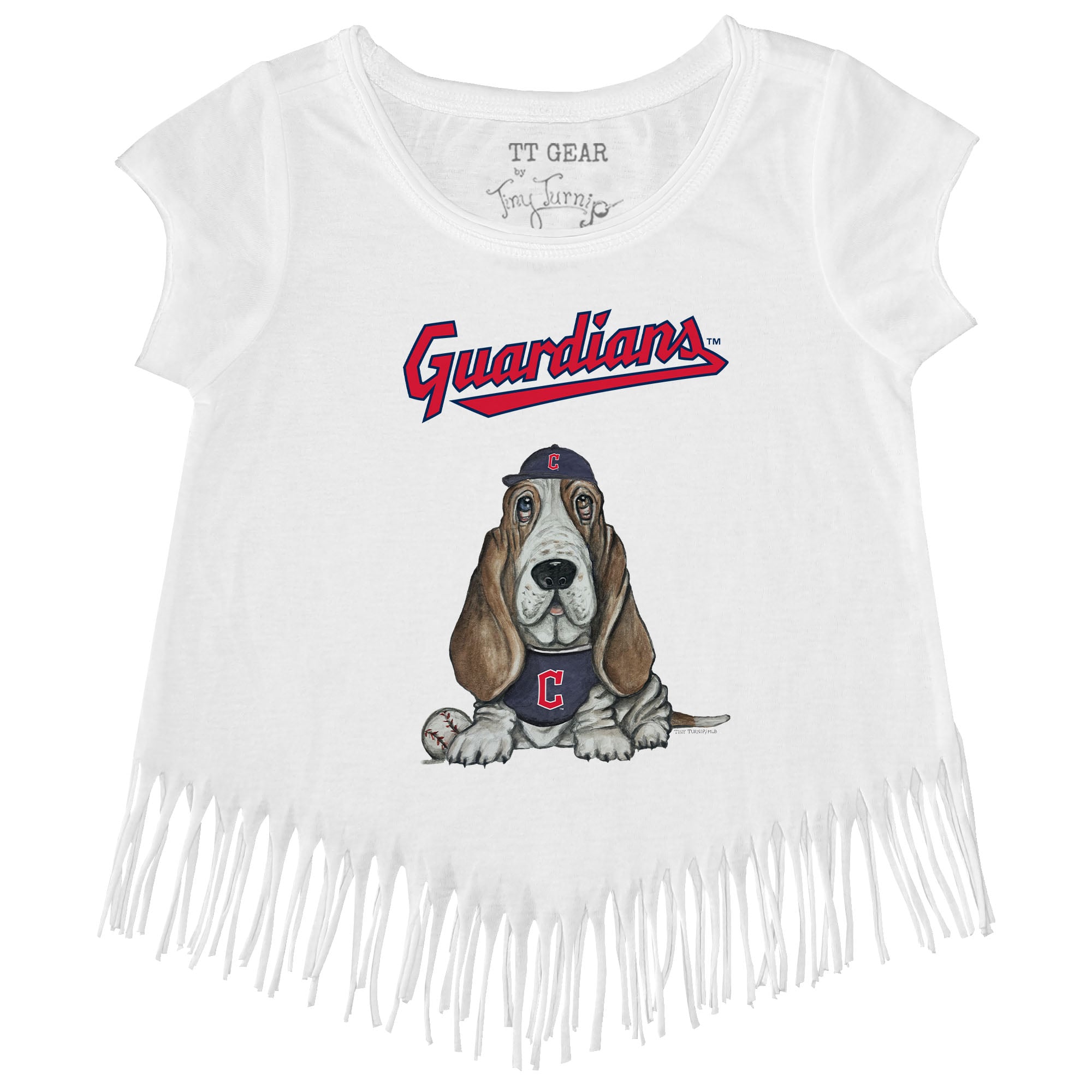 Girls Youth Tiny Turnip White Cleveland Guardians Puddy Fringe T-Shirt
