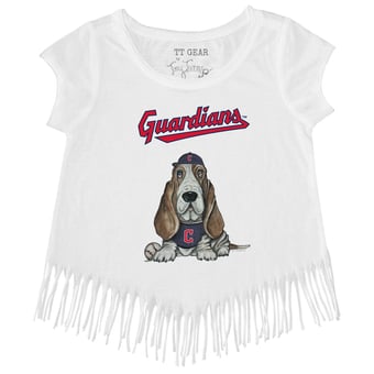 Girls Youth Tiny Turnip White Cleveland Guardians Puddy Fringe T-Shirt