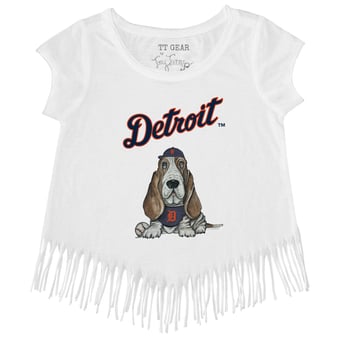 Girls Youth Tiny Turnip White Detroit Tigers Puddy Fringe T-Shirt