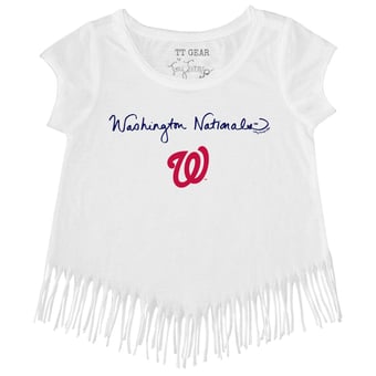 Girls Toddler Tiny Turnip White Washington Nationals Script Logo Fringe T-Shirt