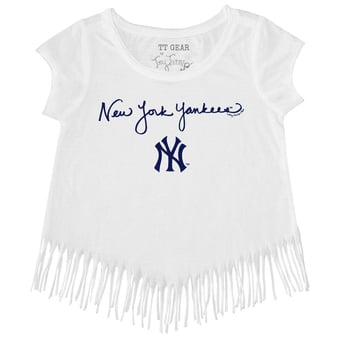 Girls Toddler Tiny Turnip White New York Yankees Script Logo Fringe T-Shirt