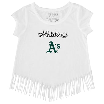 Girls Toddler Tiny Turnip White Athletics Script Logo Fringe T-Shirt