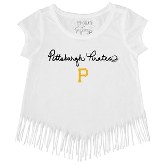Girls Toddler Tiny Turnip White Pittsburgh Pirates Script Logo Fringe T-Shirt