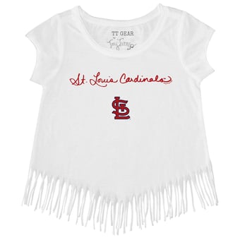 Girls Toddler Tiny Turnip White St. Louis Cardinals Script Logo Fringe T-Shirt