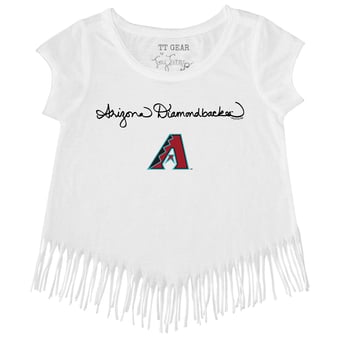 Girls Toddler Tiny Turnip White Arizona Diamondbacks Script Logo Fringe T-Shirt