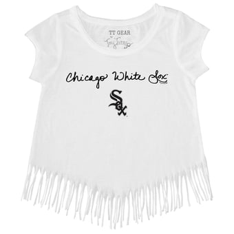 Girls Toddler Tiny Turnip White Chicago White Sox Script Logo Fringe T-Shirt