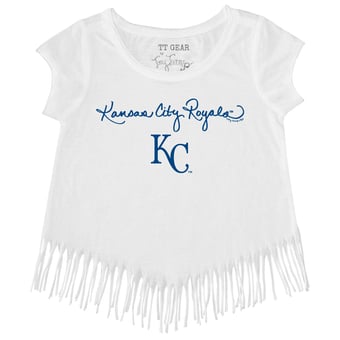 Girls Toddler Tiny Turnip White Kansas City Royals Script Logo Fringe T-Shirt