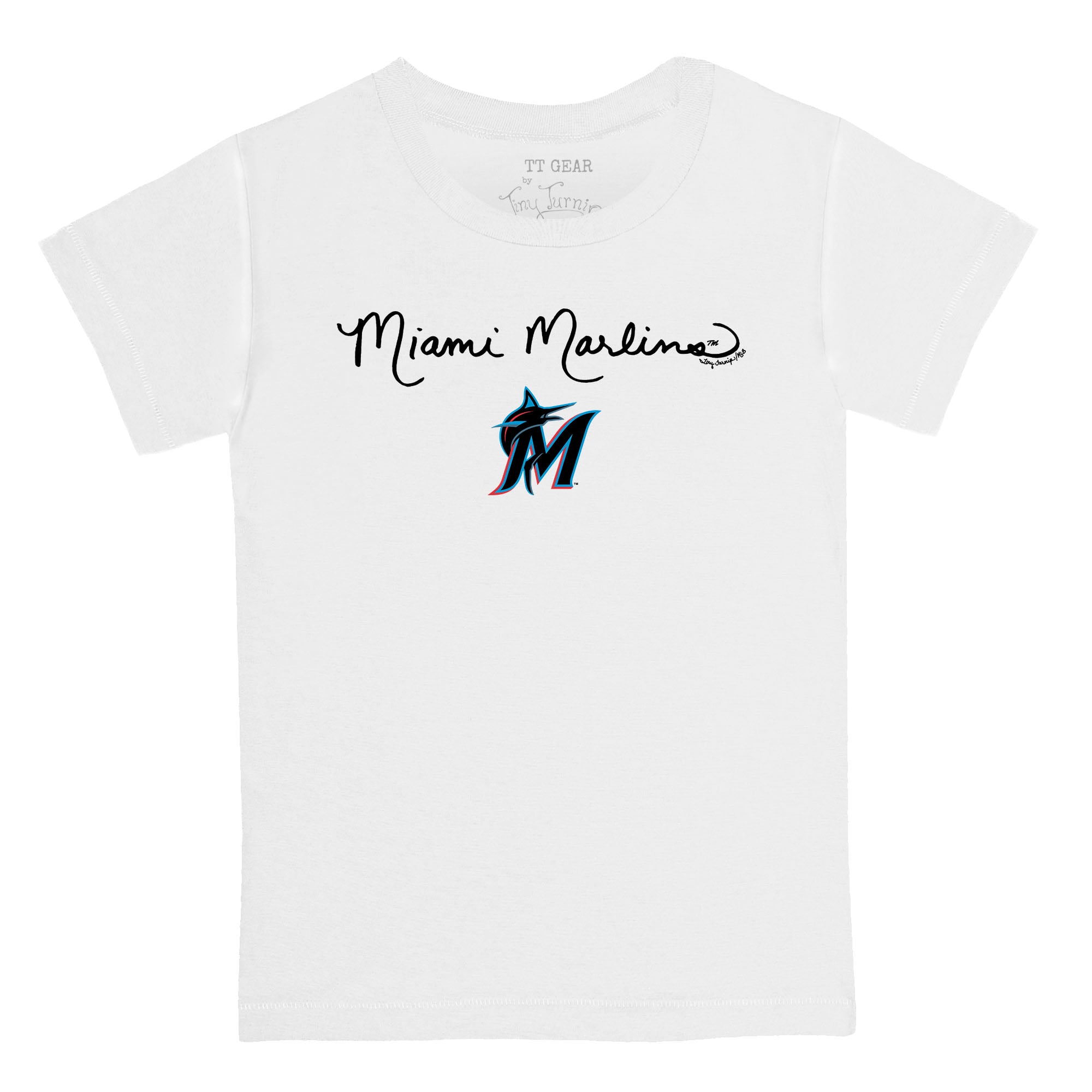 Youth Tiny Turnip White Miami Marlins Script Logo T-Shirt