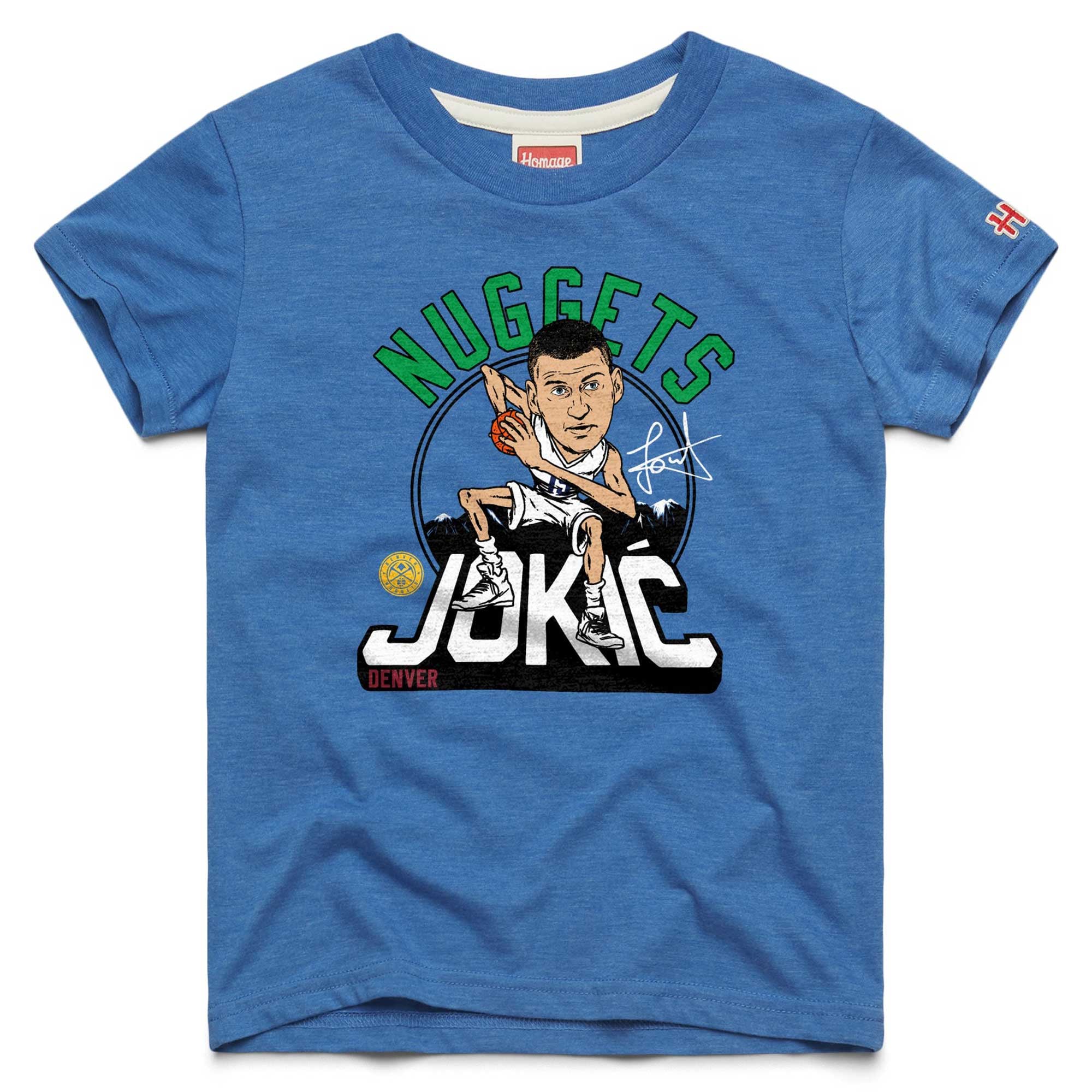 Youth Homage Nikola Jokić Blue Denver Nuggets Caricature Tri-Blend T-Shirt